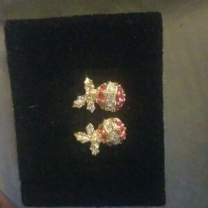Vintage AVON Elegant Gold and Red Crystal Ornament Earrings